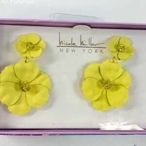 NWT Nicole Miller Yellow Flower Drop Earrings